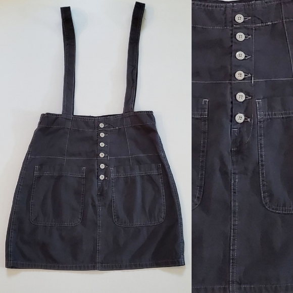 🌺 Free People Black Denim High Waist Jumper Skirt, Size 6 - Picture 7 of 10